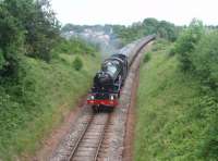 <I>The Torbay Express</I>, comprising eleven coaches steam hauled from Bristol by 6024 <I>King Edward I</I>, is on the last leg of its journey to Kingswear as it leaves Churston and begins the descent to the Dart Estuary.<br><br>[Mark Bartlett 13/06/2010]