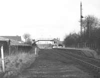 The remains of Bathgate (Lower) station, looking northwest towards the level crossing in February 1970, forty years after the station had closed to passengers. [See image 29356]<br>
<br><br>[Bill Jamieson /02/1970]