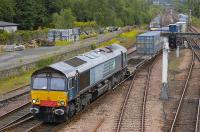 DRS 66417 takes the Dundee line at Perth with the 4A13 Grangemouth - Aberdeen intermodal service on 27 June.<br>
<br><br>[Bill Roberton 27/06/2010]