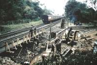 Work underway at Cockburnspath Bank to restore the ECML to fully operational status following flooding in 1956.<br><br>[Frank Spaven Collection (Courtesy David Spaven) //1956]