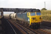 In my experience class 50s were quite rare in Edinburghbut I did note the 12.15 cement empties from Viewpark Sidings(Uddingston) to Holborough (Kent) so hauled as far as Millerhill Yard on a couple of occasions in the autumn of 1970. This is no 414 passing Niddrie West Junction with the train on Tuesday 13th October 1970.<br>
<br><br>[Bill Jamieson 13/10/1970]