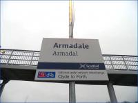 Platform sign at the new Armadale station which opened to passengers on 4 March 2011. The original station at Armadale, located a little further to the west, closed in January 1956. <br>
<br><br>[John Yellowlees 04/03/2011]