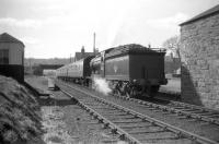 The Branch Line Society <i>Scott Country Rail Tour</i> about to leave Earlston on 4th April 1959 behind class D34 4-4-0 no 62471 <I>Glen Falloch</I> on its way to Greenlaw. The excursion ticket for the special read <I>'Galshiels to GALASHIELS via Selkirk Galashiels Earlston Gordon Greenlaw Nisbet & Jedburgh.'</I> <br><br>[Robin Barbour Collection (Courtesy Bruce McCartney) 04/04/1959]