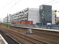 The large high-rise multi-user car park that has replaced the low-level car park that previously occupied the former goods yard at Wakefield Westgate station. The siting of the new car park in the throat of the old yard has precluded any possibility of running tracks behind the S&T building to provide extra platform capacity.  <br><br>[David Pesterfield 05/04/2011]