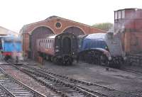A4 Pacific 60007 on shed at Bo'ness on 23 April, with 0-6-0T No.1 taking water.<br><br>[Bill Roberton 23/04/2011]