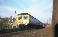 A Swindon Cross Country Class 120 DMU on an Aberdeen to Elgin service approaches the site of the former Don Street station (closed 1937) in late September 1973. <br>
<br><br>[John McIntyre /09/1973]