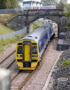 158871 leaves Alloa on 13 July with the 11.43 to Glasgow Queen Street.<br>
<br><br>[Bill Roberton 13/07/2011]