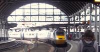 A northbound 'East Coast' HST arrives at Newcastle Central on 11 September. <br><br>[Andrew Wilson 11/09/2011]
