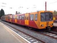 A Tyne and Wear Metro train arriving at Wallsend on Saturday 10 September on its way to South Shields.<br><br>[Andrew Wilson 10/09/2011]