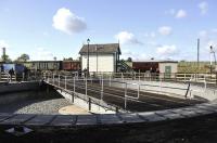 Some final touches being put to the new turntable at Quorn on the Great Central Railway on 6 October 2011, in preparation for its formal commissioning two days later.<br><br>[Peter Todd 06/10/2011]