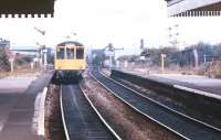 A DMU leaving Miles Platting in September 1987. The station was finally closed to passengers in May 1995.<br><br>[Ian Dinmore 19/09/1987]