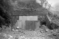 The boarded up north portal of Penmanshiel Tunnel in 1979. [See image 27500]<br><br>[Bill Roberton //1979]