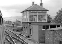 Passing Monktonhall Junction signalbox on a North Berwick-bound dmu in 1974. The branch to Smeaton can just be seen diverging to the right beyond the bridge.<br><br>[Bill Roberton //1974]