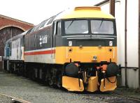 Preserved class 47 no 47643 stands at the head of a diesel lineup at SRPS Boness in January 2005.<br><br>[John Furnevel 24/01/2005]