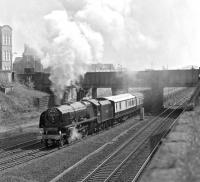 On its first outing since restoration to mainline running condition, No. 46229 <I>Duchess of Hamilton</I> swings right at Wortley Junction, Leeds and heads for Harrogate on the 'Limited Edition' special.<br><br>[Bill Jamieson 10/05/1980]