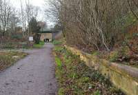 The heavily overgrown up platform of Ruthrieston Station, looking West along the old trackbed in December 2011. Ruthrieston closed to passengers in April 1937, along with several other stations in the Aberdeen suburbs including Holburn Street to the east and Pitfodels to the west [see separate images].<br><br>[Brian Taylor 27/12/2011]