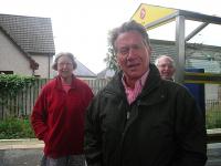 Photocall on the platform at Beauly station during a break in the recording of <I>Great British Railway Journeys</I> in September 2012. Left to right are railway author Anne Mary Paterson, programme presenter Michael Portillo and Mr Paterson. The series featuring the journey to the far north kicks off on BBC2 at 18.30 on Monday 21 January.<br><br>[John Yellowlees Collection /09/2012]