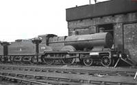 Midland Compound 4-4-0 no 41158 still looking good 'in store' on Chester Midland shed in the late 1950s. The locomotive was officially withdrawn by BR in August 1959 and scrapped at the Central Wagon Co, Wigan, a year later.<br><br>[K A Gray //]