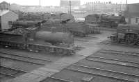 Looking over Ayr MPD from the footbridge in September 1960. Ex-Caledonian 0-6-0 no 57644 nearest the camera.<br><br>[K A Gray 10/09/1960]
