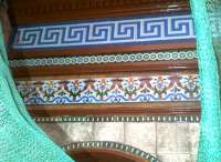 Some impressive tilework on the waiting room on platform 2 at Shrub Hill, photographed during restoration in December 2011. The protective plastic mesh has a certain 'Dance of the Seven Veils' look about it.<br><br>[Ken Strachan 31/12/2011]
