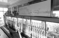 Interior of Niddrie West Signalbox in 1976 [With thanks to Keith Bathgate, Donald Hillier and David Greig].<br><br>[Bill Roberton //1976]
