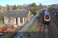 The remains of Joppa station in March 2012. View is east with an up Arriva CrossCountry Voyager passing.<br><br>[Bill Roberton 17/03/2012]