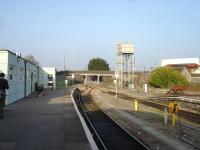 The truncated former main line to Aberystwyth in March 2012 ends by the overbridge just beyond the north end of Carmarthen Station.  <br><br>[David Pesterfield 14/03/2012]