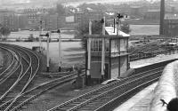 Bingley Junction signal box controlled the north western apex of the triangular junction at Shipley and still possessed <br>
an attractive collection of semaphore signals in 1974.<br><br>[Bill Jamieson 21/09/1974]