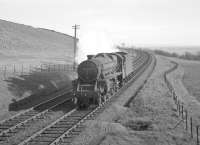 Ardrossan shed's Black 5 no 45456 descending Tarbet Hill near West Kilbride in May 1963.<br><br>[R Sillitto/A Renfrew Collection (Courtesy Bruce McCartney) 09/05/1963]