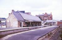 View over the station at Newtown, Powys, in 1987.<br><br>[Ian Dinmore //1987]