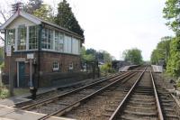 This station, between Lincoln and Sleaford, was originally known as <I>Blankney and Metheringham</I> and closed in 1961. It reopened in 1975 as plain Metheringham but the signalbox that controls the level crossing is still known as Blankney. The rebuilt station is here viewed looking north towards Lincoln from the level crossing. <br><br>[Mark Bartlett 21/05/2012]