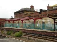 New canopy supports being erected at the west end of the eastbound platform at Wakefield Kirkgate in June 2012 during major renovation work at the station.<br><br>[David Pesterfield 26/06/2012]