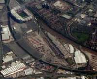 The Freightliner Terminal at Trafford Park seen from above with a view looking ESE. Trafford Park was reached by a Cheshire Lines Committee branch in 1894. The Manchester Ship Canal docks are out of shot just off to the left.<br><br>[Ewan Crawford 12/05/2012]