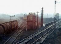 Scene at Dentonholme North Junction on the Carlisle goods lines in December 1969, as D411 and D5179 pass with freights in the fog. <br><br>[John Furnevel 17/12/1969]