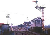 View north east over the level crossing and staggered platforms of  Spooner Row station, Norfolk, on 3 October 1988, looking towards Norwich.   <br><br>[Ian Dinmore 03/10/1988]