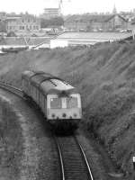 A Class 120 three car Swindon Cross Country unit approaches Kittybrewster on an Aberdeen to Inverness service in May 1975.<br><br>[John McIntyre /05/1975]