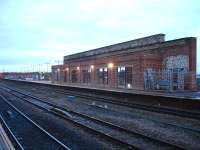 A modicum of progress on the island platform at Wakefield Kirkgate [see image 40104] on 12 November 2012, with new lighting and display screens installed. Subway ramp, roof and window glazing are still to be completed.<br><br>[David Pesterfield 12/11/2012]