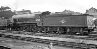 Part of the shed yard at Nine Elms, thought to have been photographed in late 1959. The featured locomotive is 'King Arthur' class 4-6-0 no 30763 <I>Sir Bors de Ganis</I>, withdrawn from here in September 1960. <br><br>[K A Gray //]