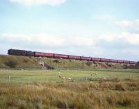 An unidentified 'Britannia' Pacific climbing Shap with a 10-coach train unassisted in the 1960s.<br><br>[Robin Barbour Collection (Courtesy Bruce McCartney) //]
