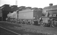 Ex-GWR 'Grange' class 4-6-0 no 6838 <I>Estevarney Grange</I> stand in the shed yard at Crewe South on 31 March 1963. The locomotive was a visitor from 86G Pontypool Road. <br><br>[K A Gray 31/03/1963]