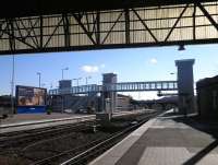 Platform view south from Perth station on 25 February showing the new accessible footbridge [see image 42182].<br><br>[John Yellowlees 25/02/2013]