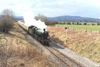 Ex-GWR 2-8-0 no 2807 with a train at Didbrook on the Gloucestershire Warwickshire Railway on 29 March 2013. <br><br>[Peter Todd 29/03/2013]