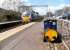For the local Westerton Centenary celebrations, Westerton School has adopted this barrel-train. A city bound service arrives alongside on 19 April 2013. <br><br>[John Yellowlees 19/04/2013]