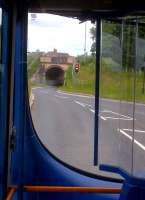 A bus passenger's view of the road bridge [see image 43348] at the exit to Trumpington Park and Ride site. The drivers on the guided busway all seem to be friendly and cheerful.<br><br>[Ken Strachan 08/06/2013]