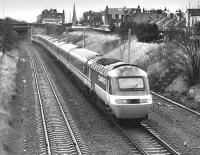 The 15.10 from Edinburgh to Kings Cross passes what would become Brunstane Station on a diversion via Millerhill because of bridge work on the ECML, on 4 February 1989.<br><br>[Bill Roberton 04/02/1989]