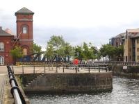 The remaining landward section of the former railway swing bridge, located next to <I>The Pumphouse</I> at the end of Gloucester Place, Swansea. [See image 44055]<br><br>[David Pesterfield 01/08/2013]