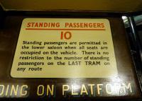 Worrying notice in Coronation Tramcar No.1178 in the Riverside Museum, Glasgow. A fun night for all on the last tram to the East End...<br><br>[Colin Miller //]