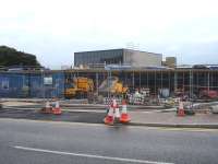 The road entrance to the new Wakefield Westgate main station building under construction on 15 October 2013. <br><br>[David Pesterfield 15/10/2013]
