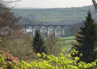 View towards Calstock Viaduct in the Spring of 2011. The 850' long 12-arch viaduct, completed in 1908, carries trains on the Gunnislake branch between Bere Alston and Calstock 120' above the River Tamar.<br><br>[Ian Dinmore 19/04/2011]