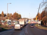 Work in progress at Hardengreen Roundabout. View north along the A7 approach on 12 November 2013.  <br><br>[John Furnevel 12/11/2013]